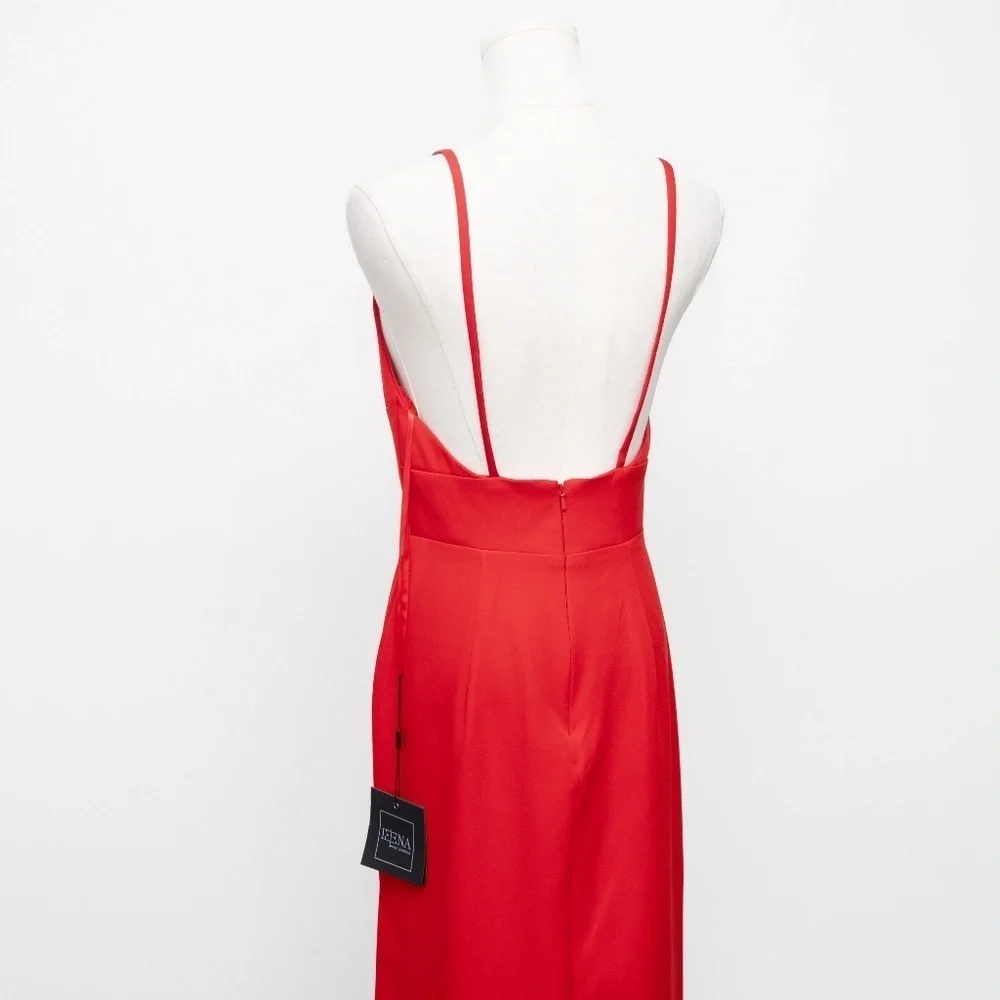 Ieena Mac‎ Duggal Red Thin Strap Cutout V-Neck High Slit Gown Dress 27434
